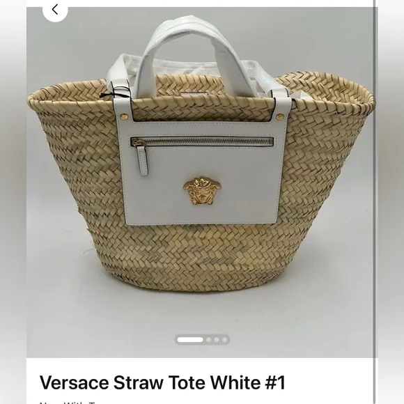 Versace Tan and White Straw Tote NWT BEACH BAG - Picture 1 of 11